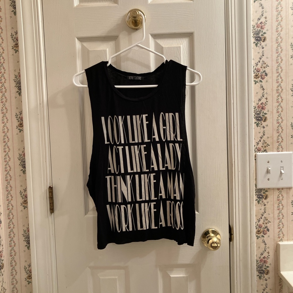 Love Culture Black and White Graphic Muscle Tee
